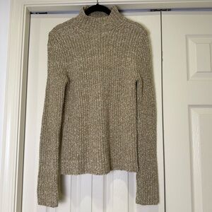 Ralph Lauren Vintage Y2K Chunky Knit Mock Neck Sweater Beige White Small